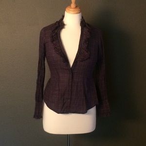 Ann Taylor Loft 2P Purple Ruffle Long Sleeve Top